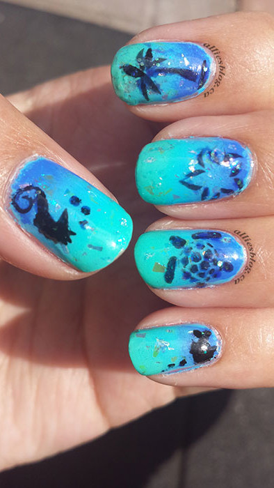 Under the sea nails|august 1 2014| blue nails|mint nails
