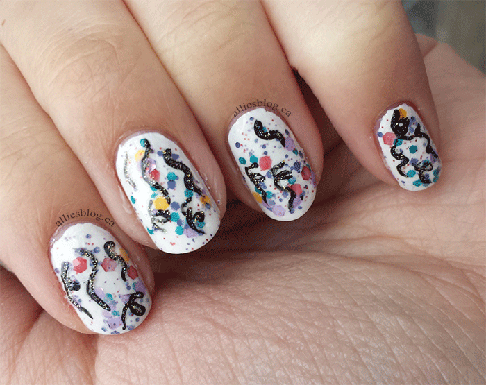 #tbnp_holidaychallenge |holiday nail art challenge| 31 day challenge |thebeautyofnailpolish|day 29|party nails |streamers and confetti |avon | color club